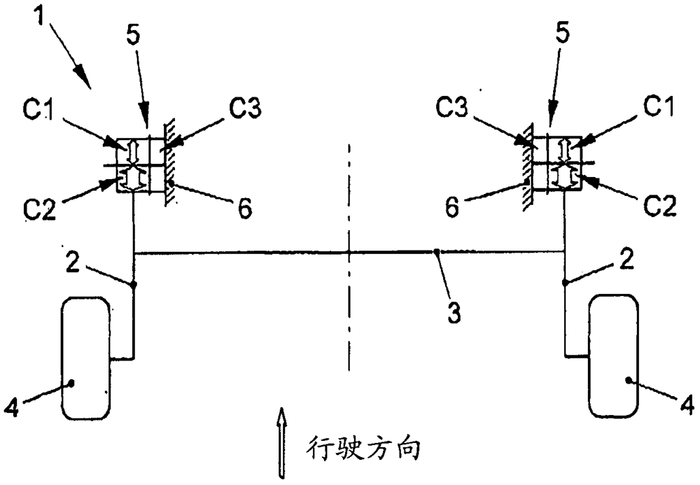 Axle guide bearings for coupling the rear axle to the vehicle body