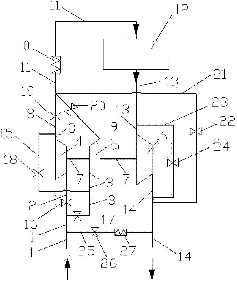 Single-vortex double-air compressor turbine pressurizing system with air escape valves