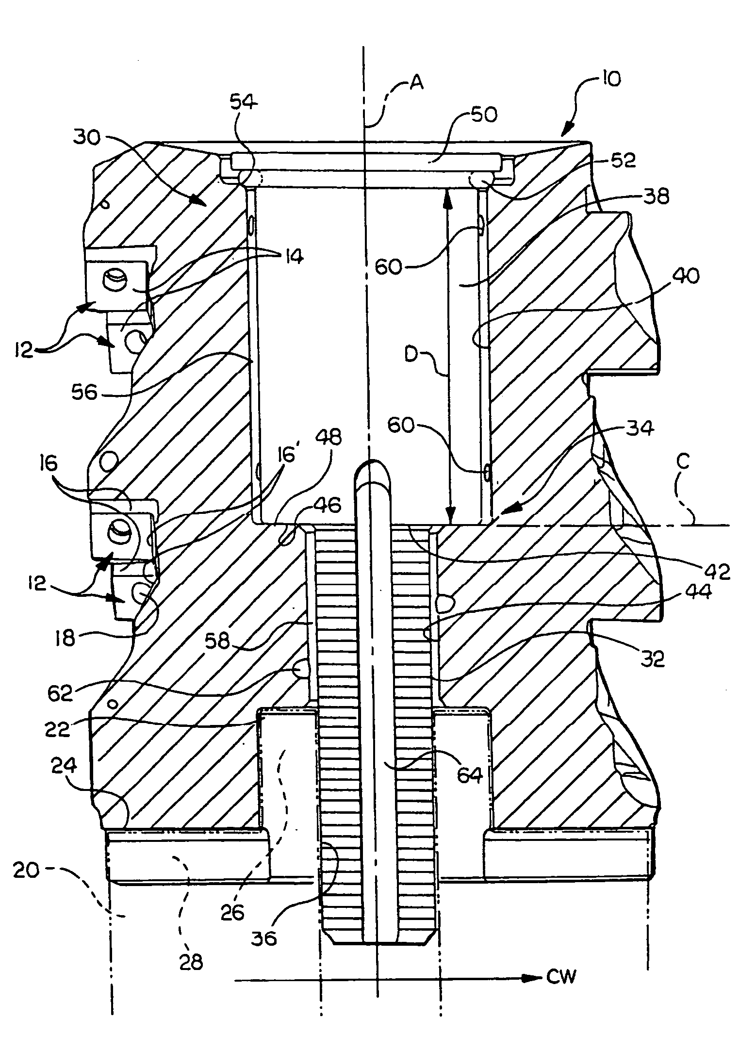 Tool holder with integral coolant channel and locking screw therefor