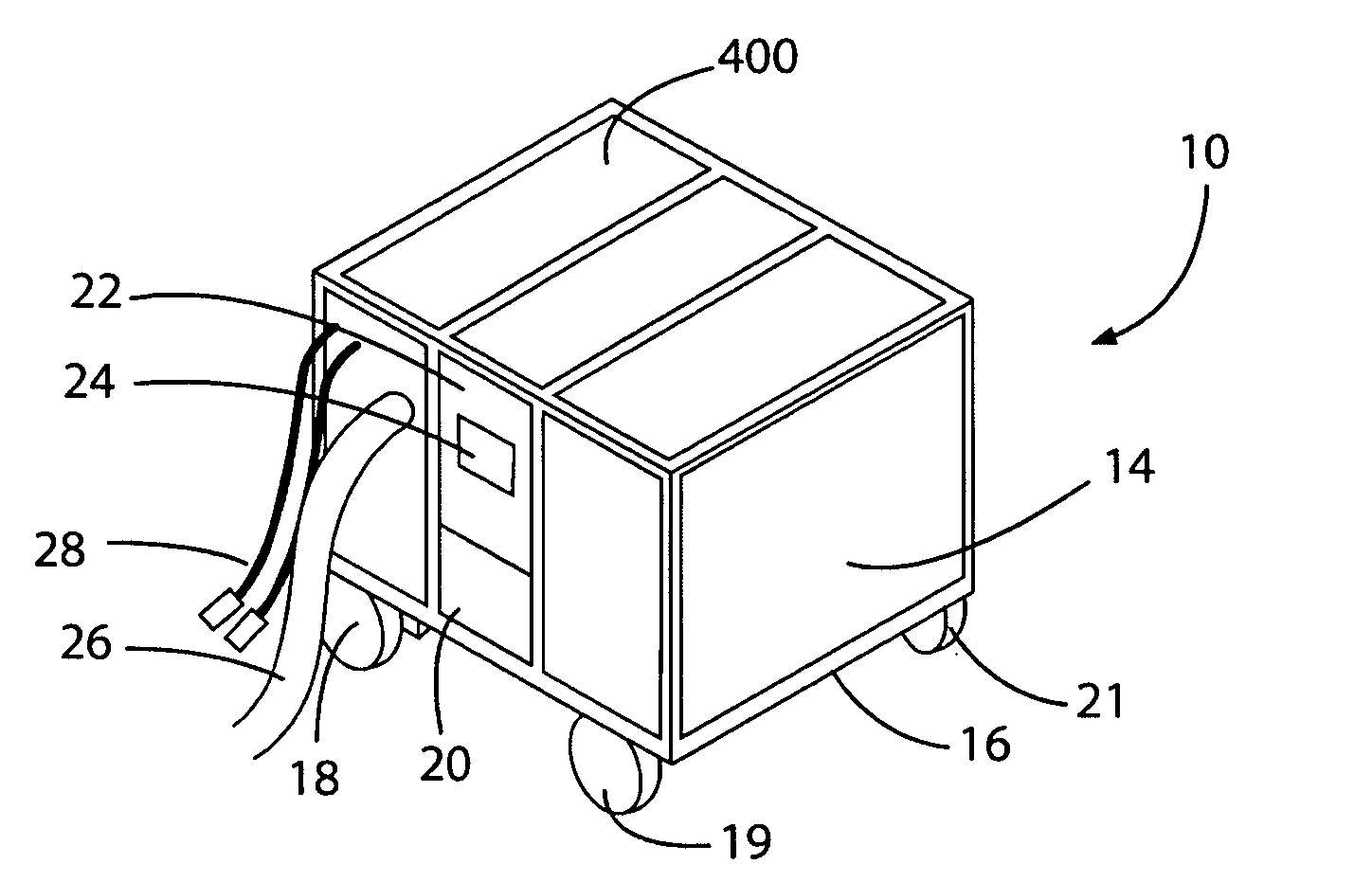 Airplane ground support equipment cart having extractable modules and a generator module that is seperable from power conversion and air conditioning modules