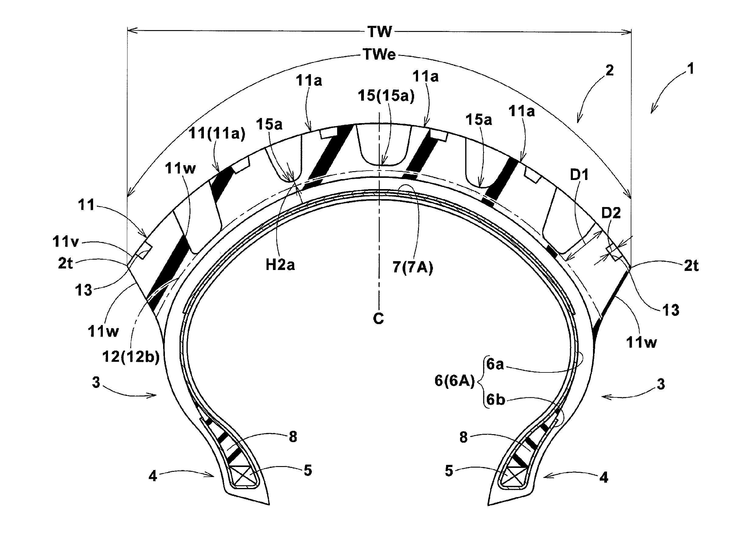 Motorcycle tire for running on rough terrain