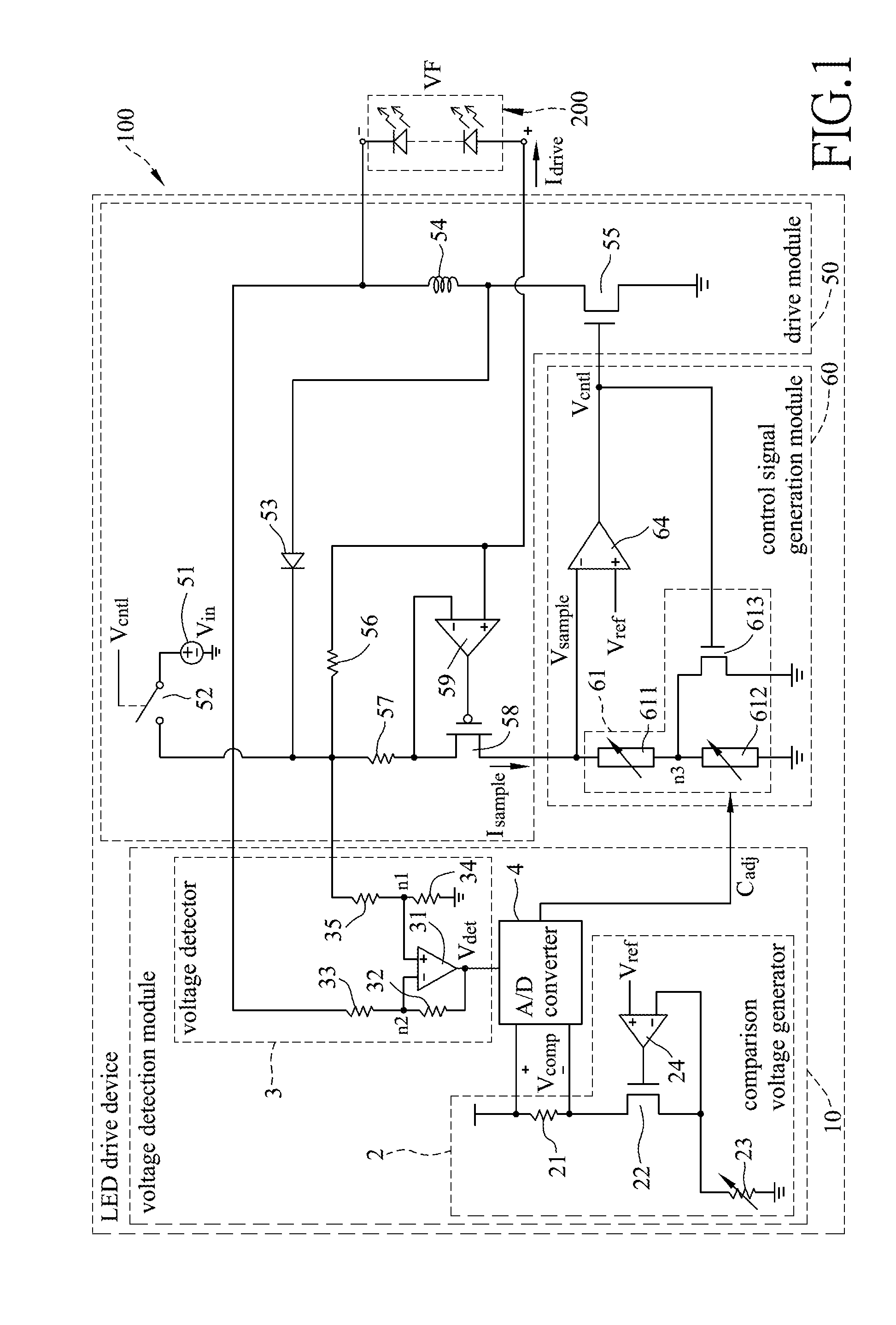 LED drive device, and lighting system incorporating the same