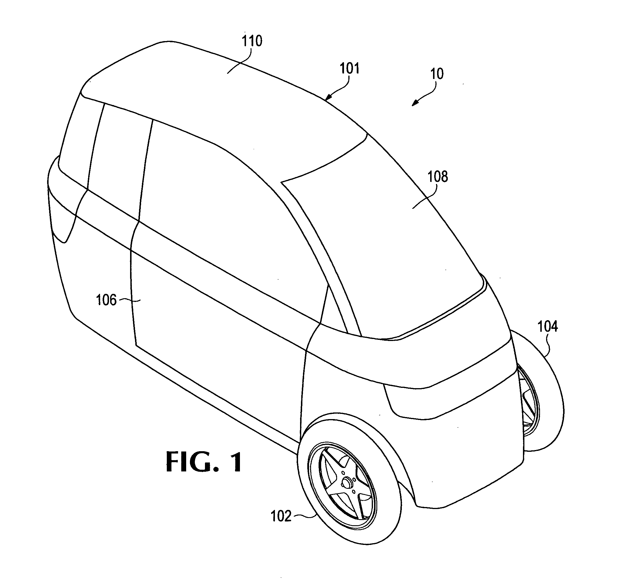 Free-to-lean three-wheeled passenger vehicle, power plant controller and body therefor