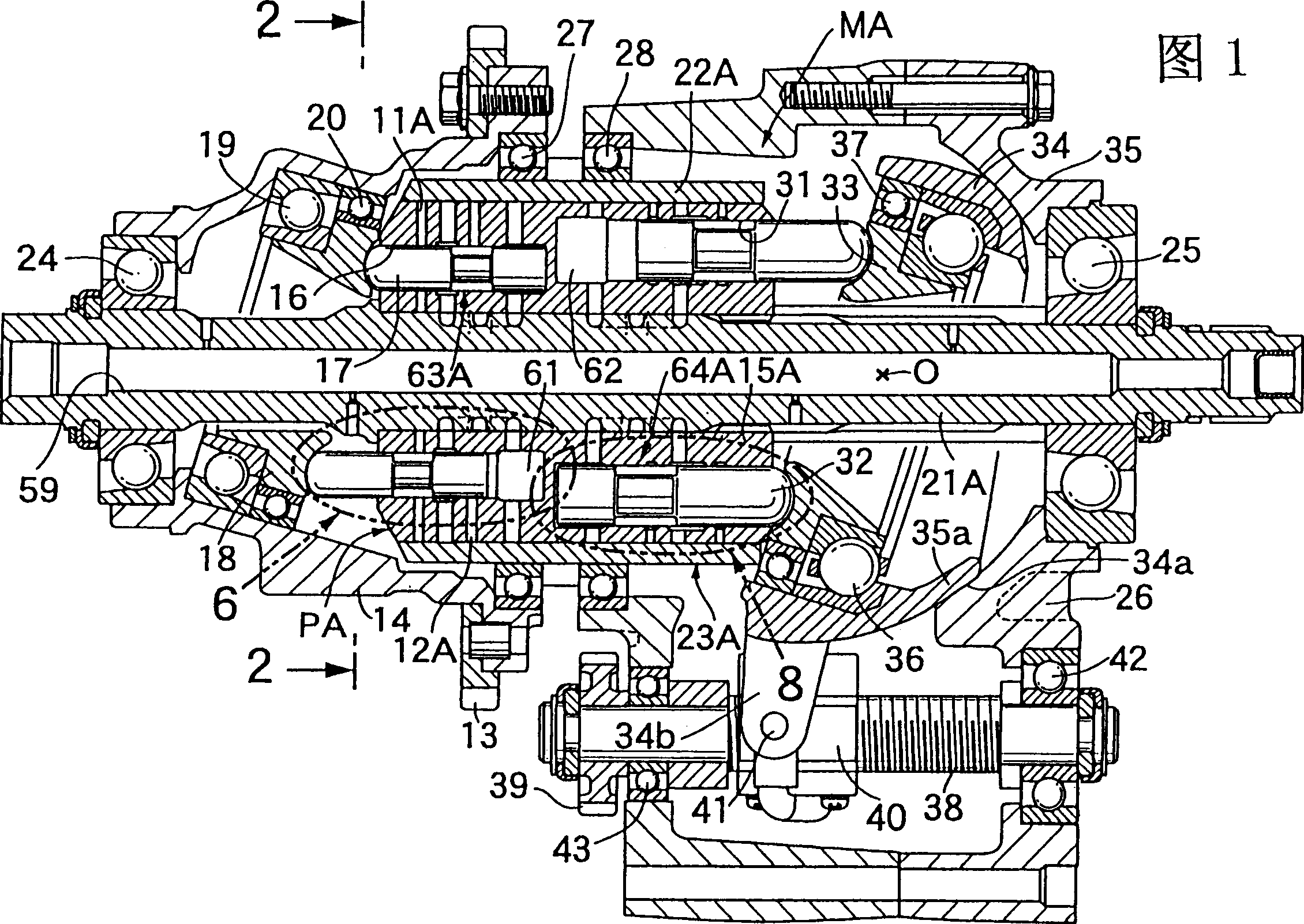 Slope plate type hydraulic action device and static pressure stepless speed variator