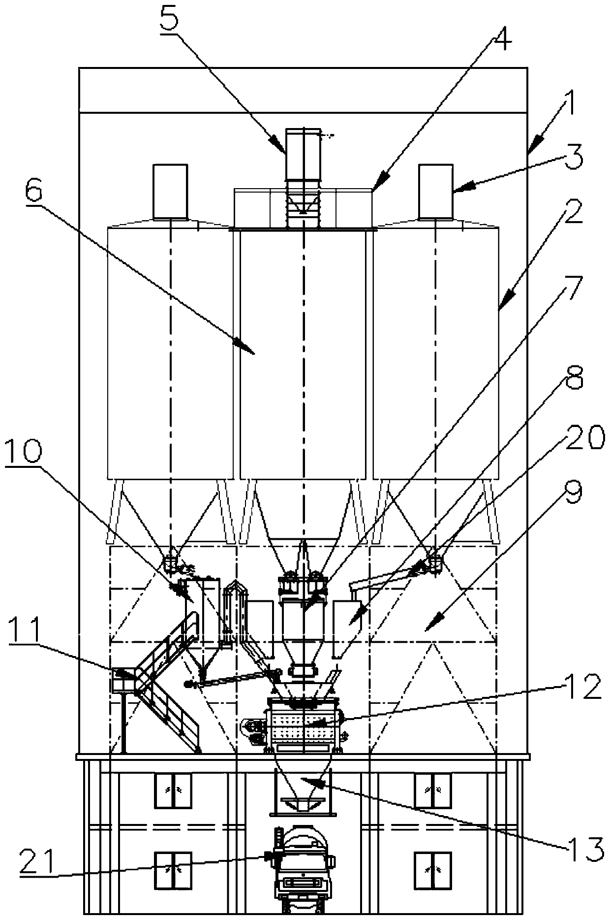 Integrated environment-friendly frame structure of stirring plant