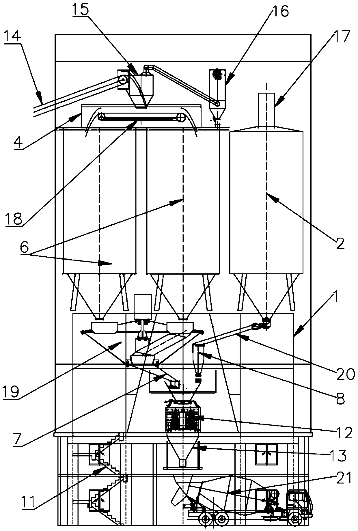 Integrated environment-friendly frame structure of stirring plant