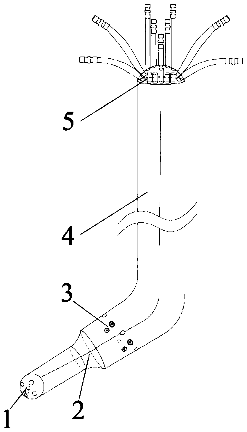 Composite five-hole pressure-temperature probe