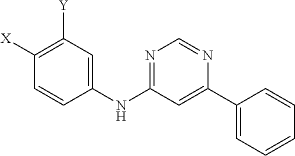 Novel 4,6-disubstituted aminopyrimidine derivatives having both aromatic and halogenic substituents