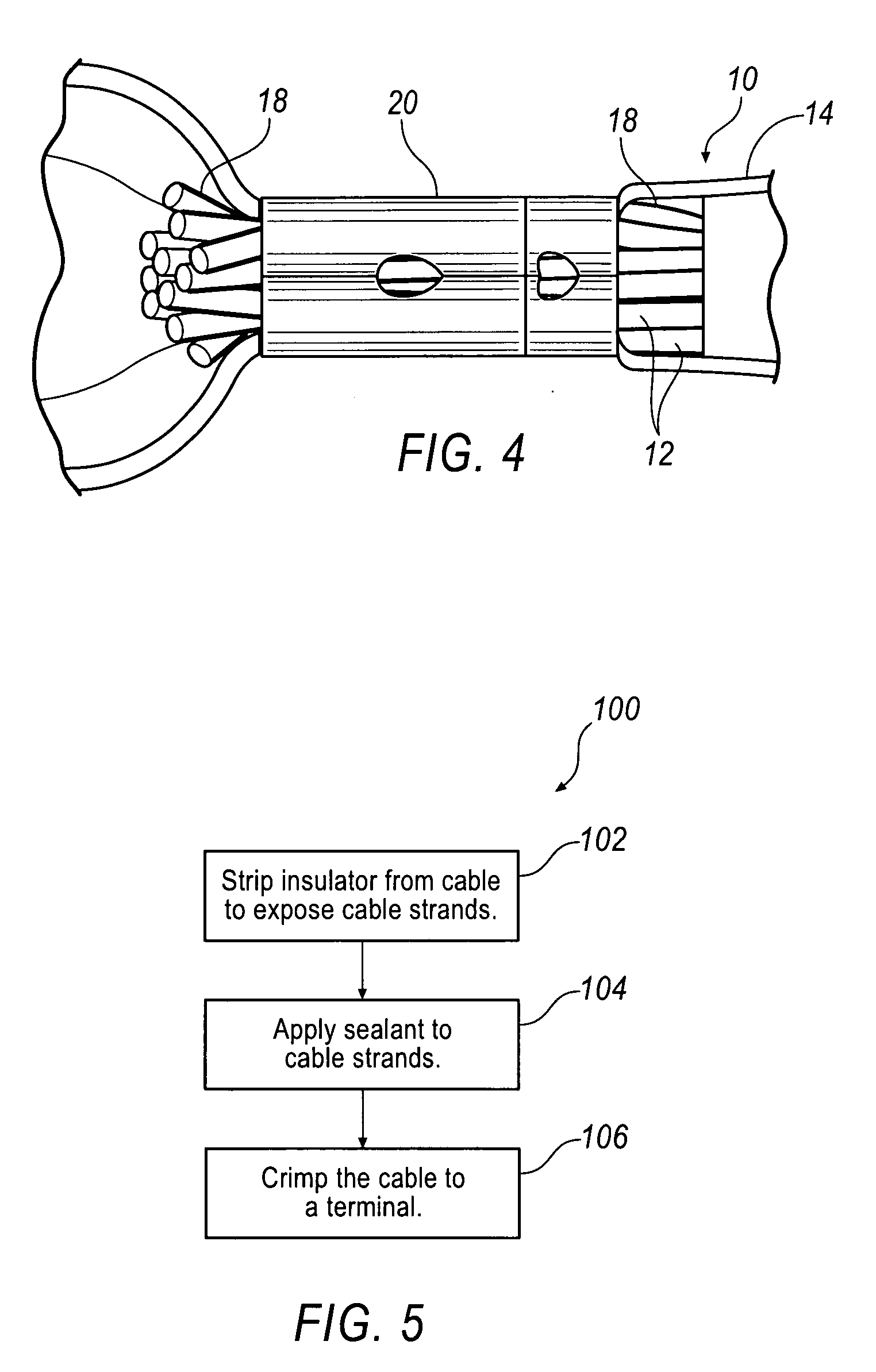 Sealed cable and terminal crimp