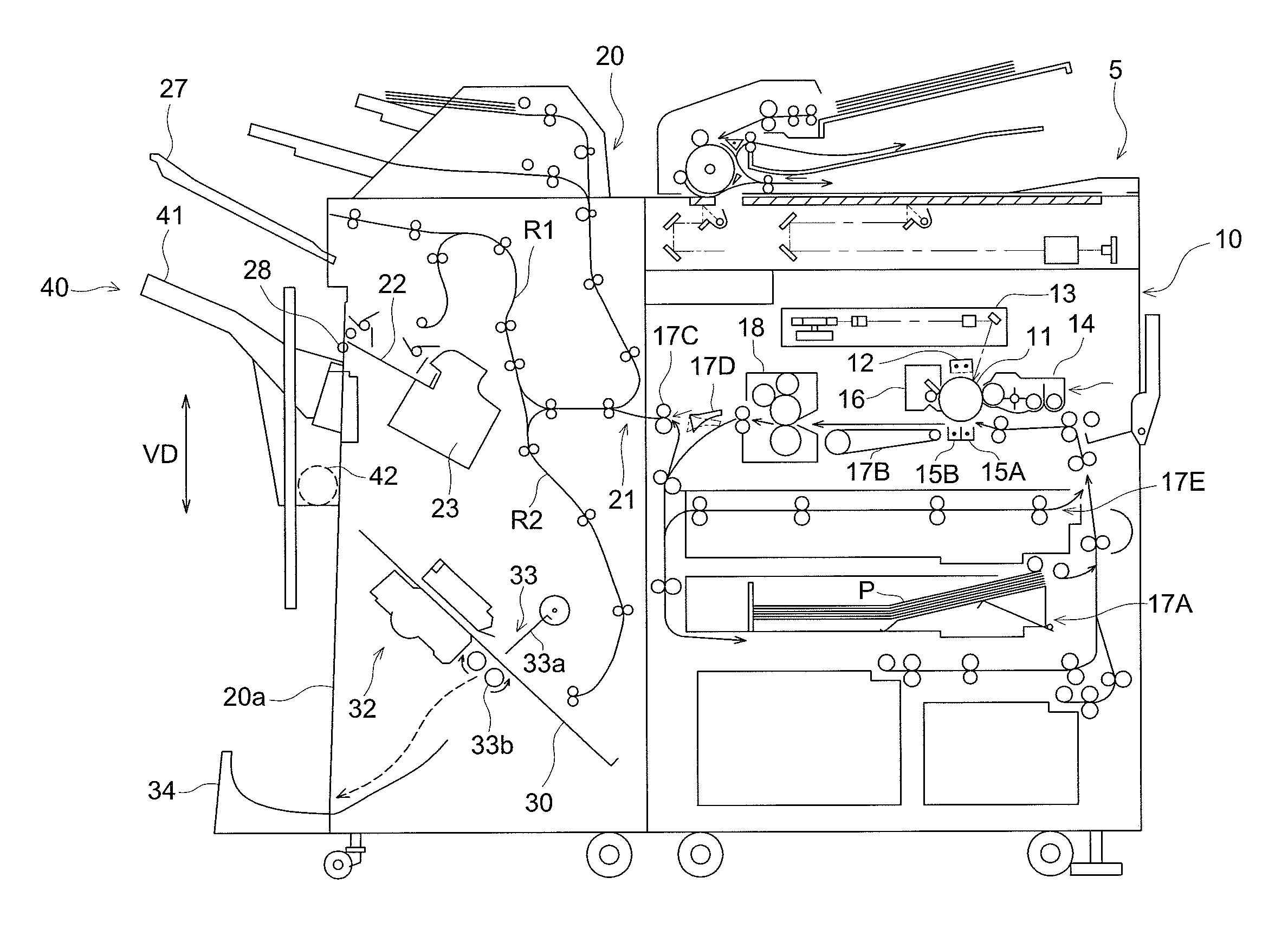 Sheet discharging tray device and image forming system provided therewith