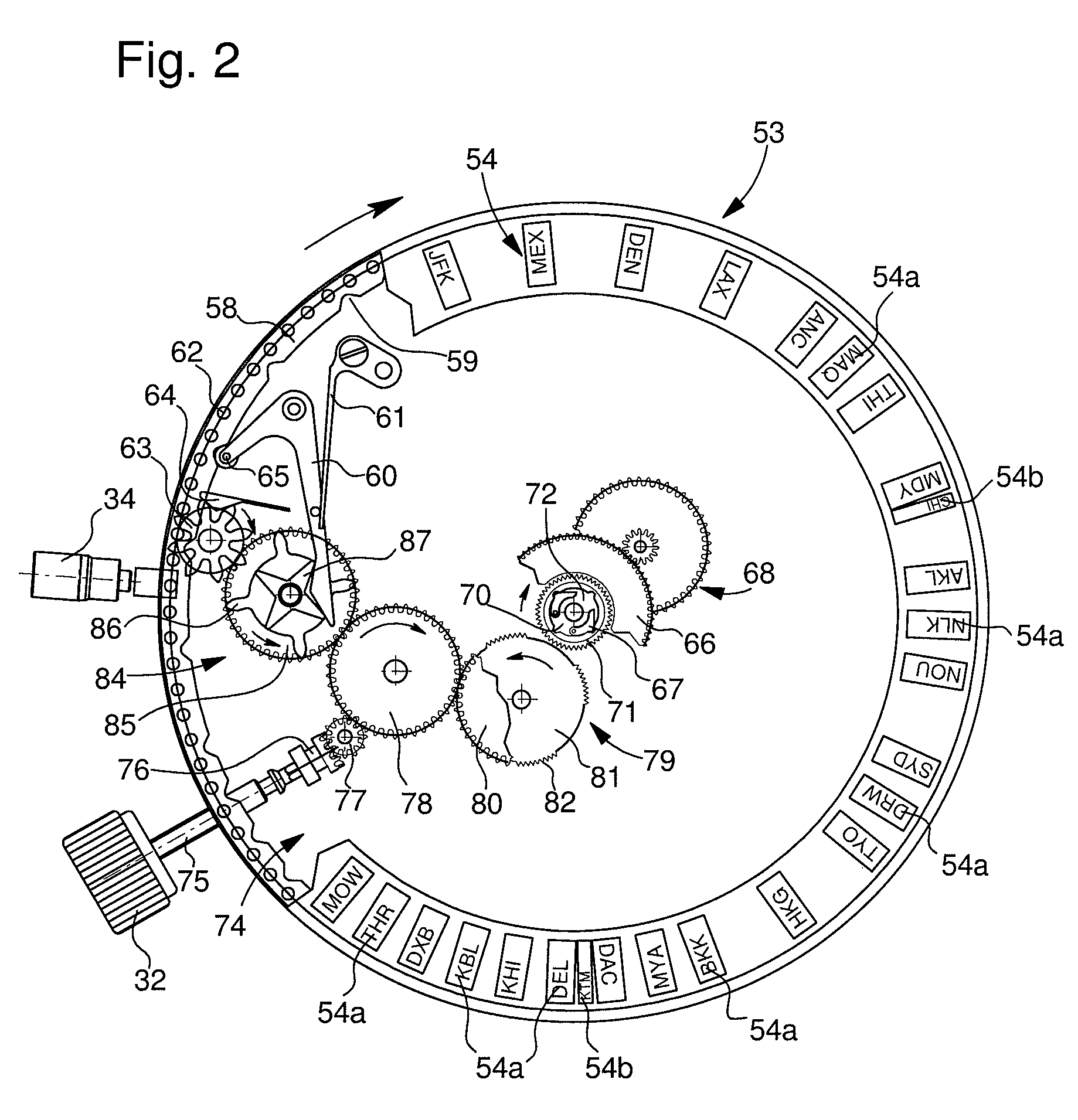 Watch with time zone display