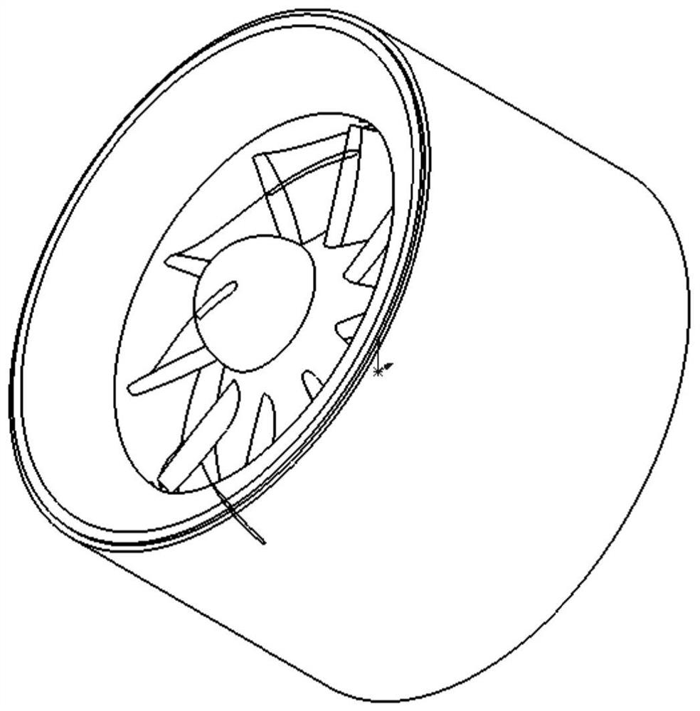 A mixed flow fan with sinusoidal meridian channel