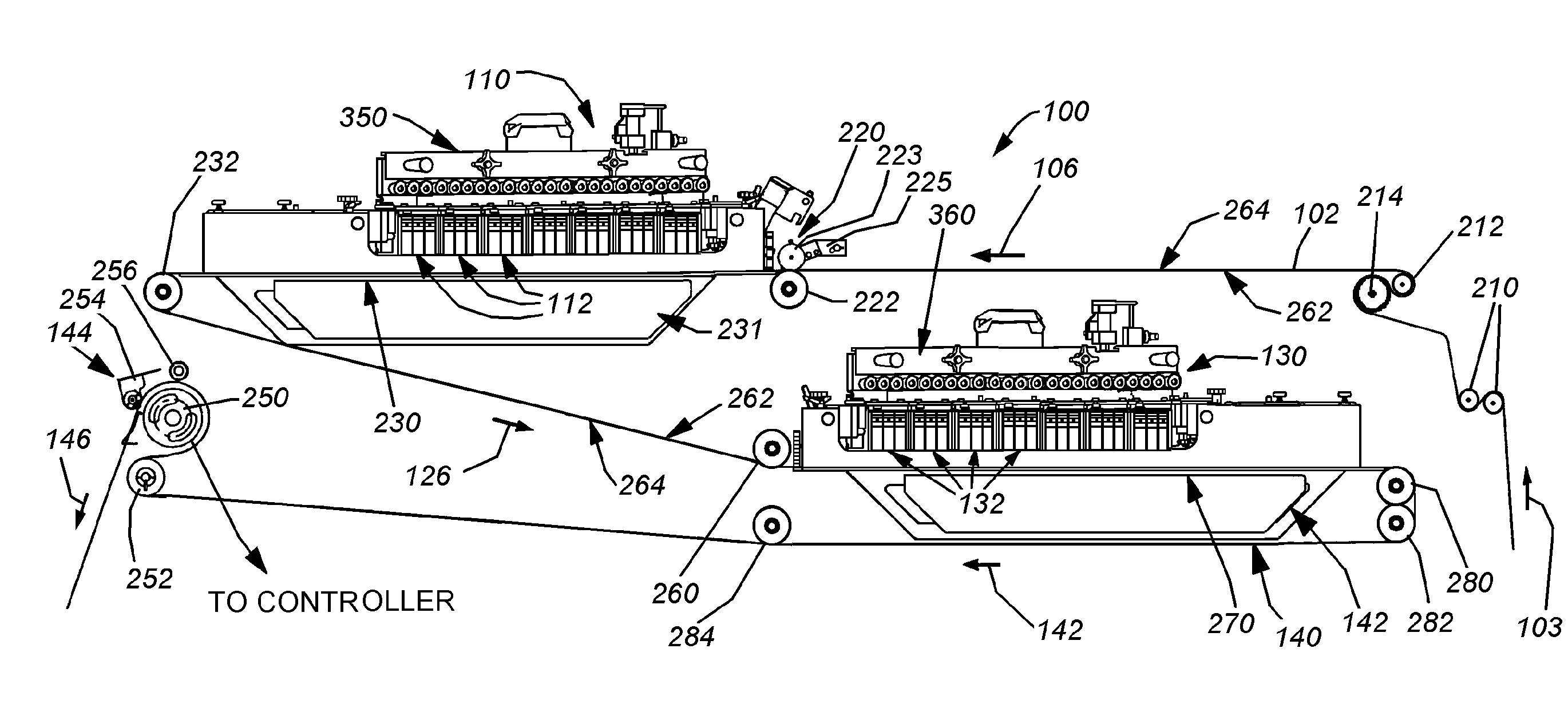 System and method for printing a continuous web employing a plurality of interleaved ink-jet pens fed by a bulk ink source