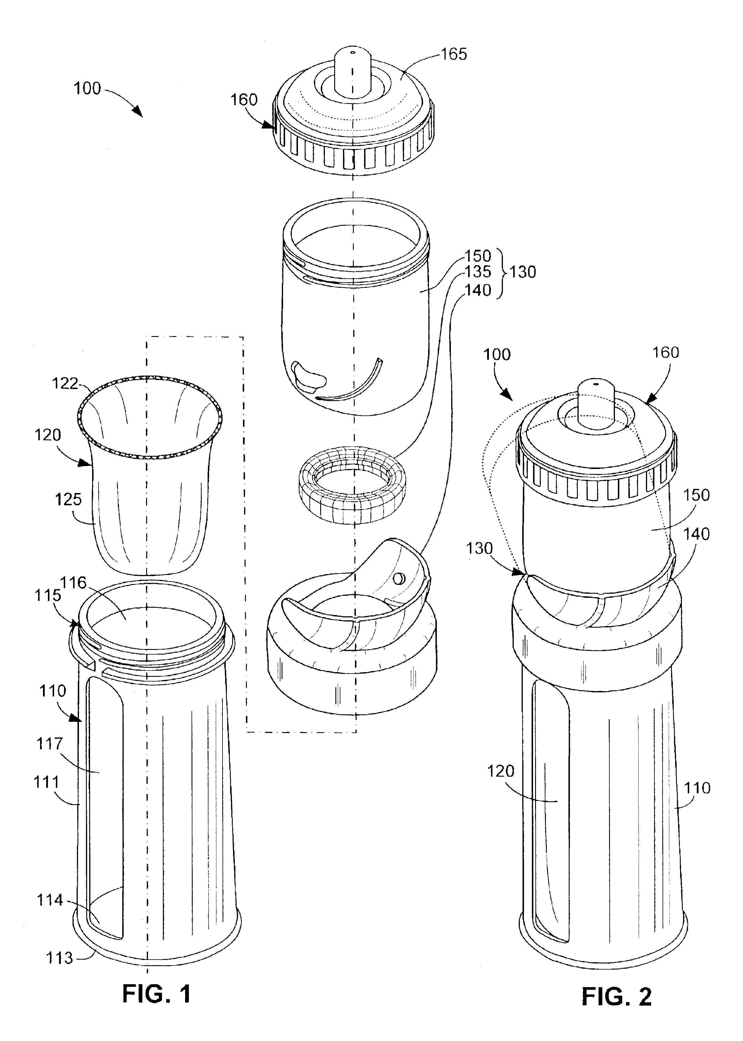 Multi-chambered container and two-piece adapter