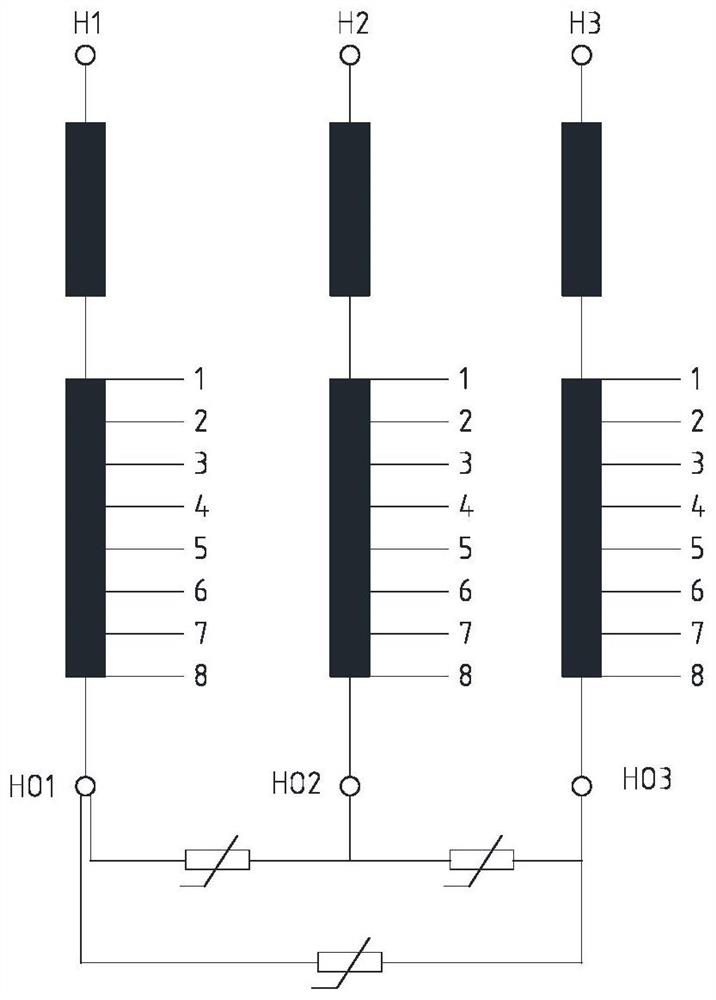 Three-phase reactor on-load switch clamping potential structure and reactor