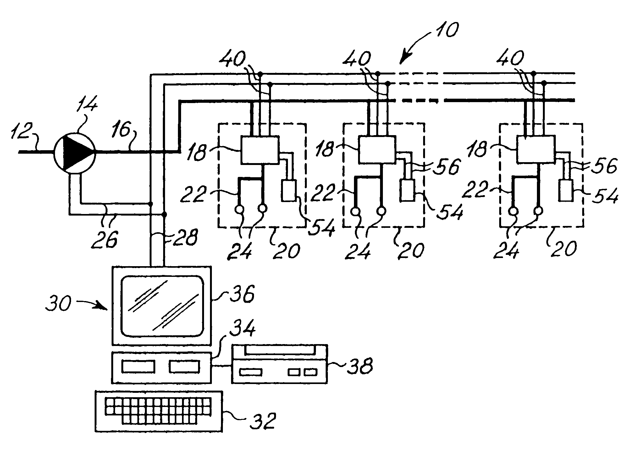 Two-wire controlling and monitoring system for irrigation of localized areas of soil
