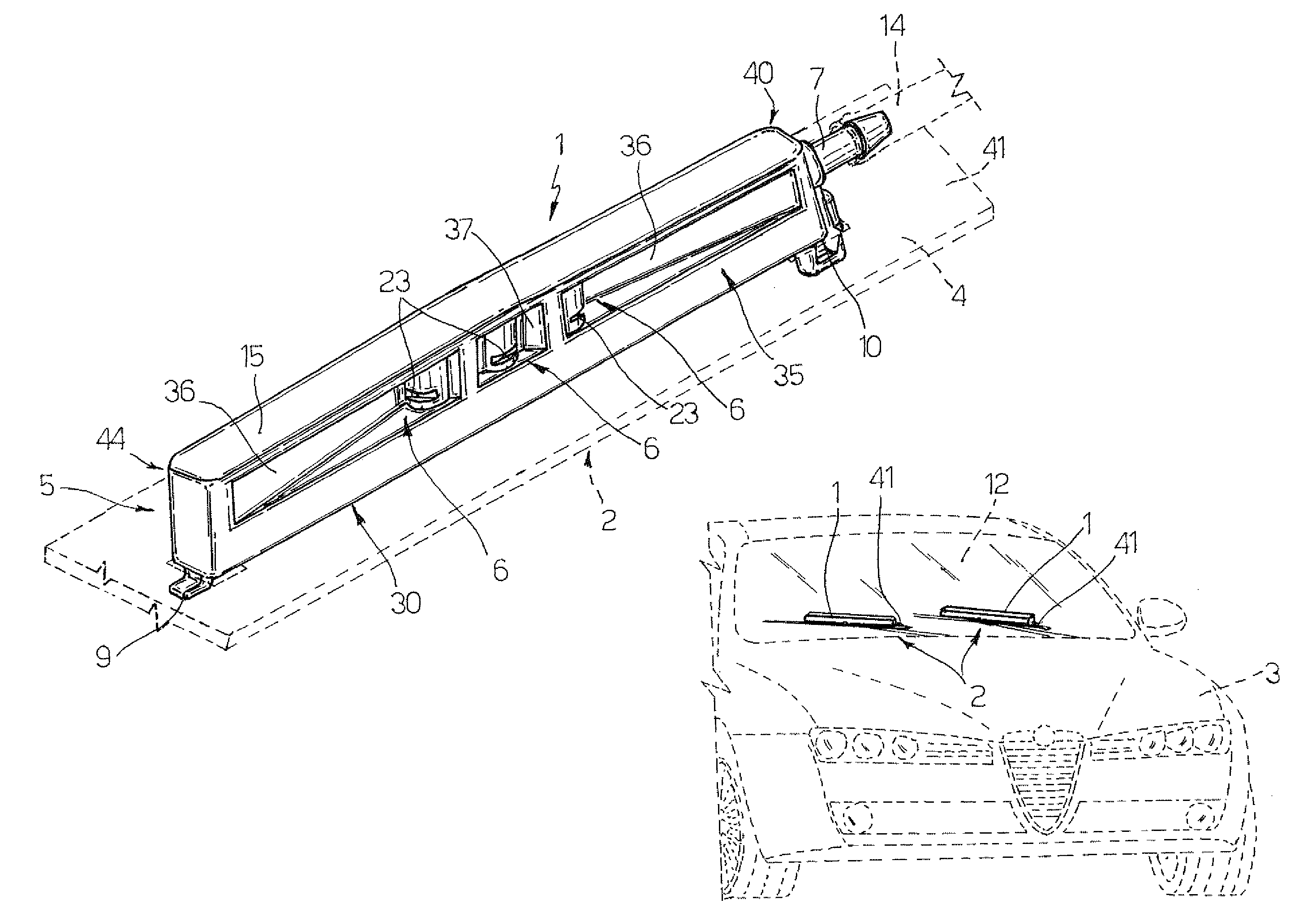 Blade-mountable windshield wiper spray device