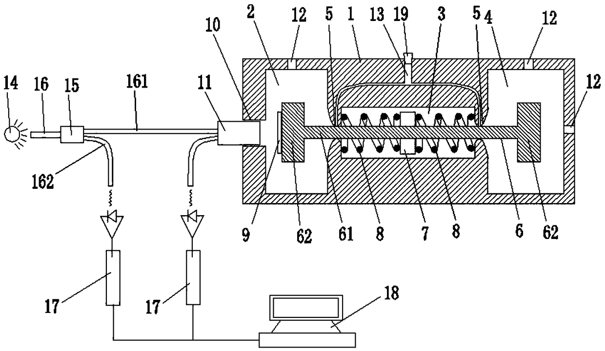 Dumbbell slider type optical fiber accelerometer and method for using the dumbbell slider type optical fiber accelerometer