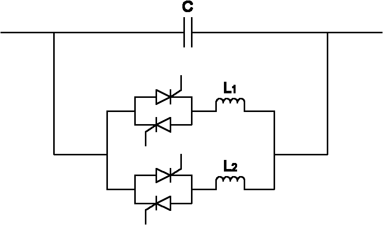 Controllable series compensation device based on parallel connection of double TCR (Thyristor Controlled Reactor) branch circuits and control method thereof