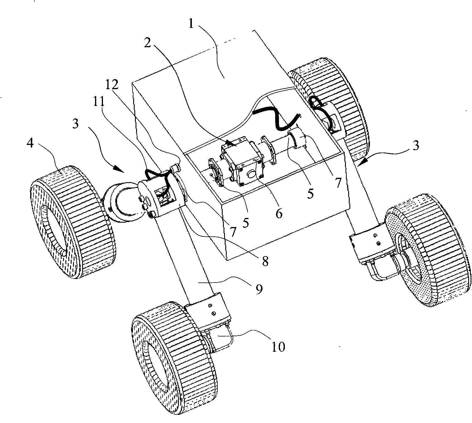 Rocker type four-wheel robot