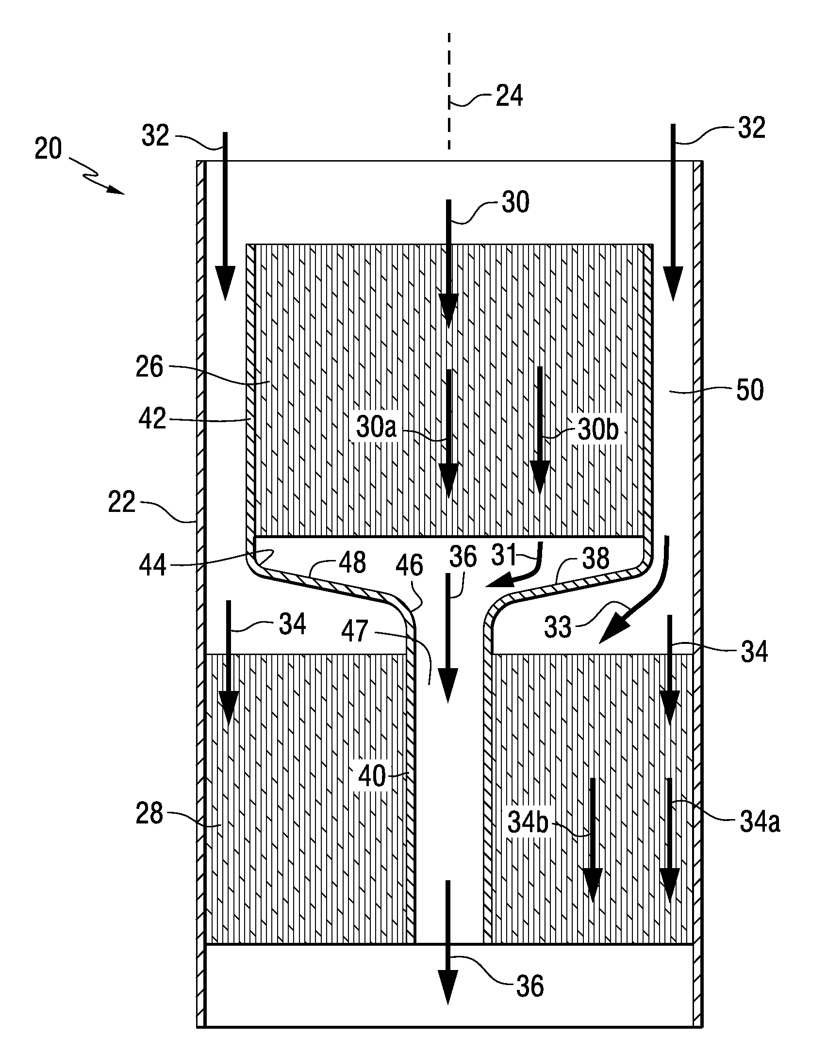 Filter with Shaped Flow Path Combinations