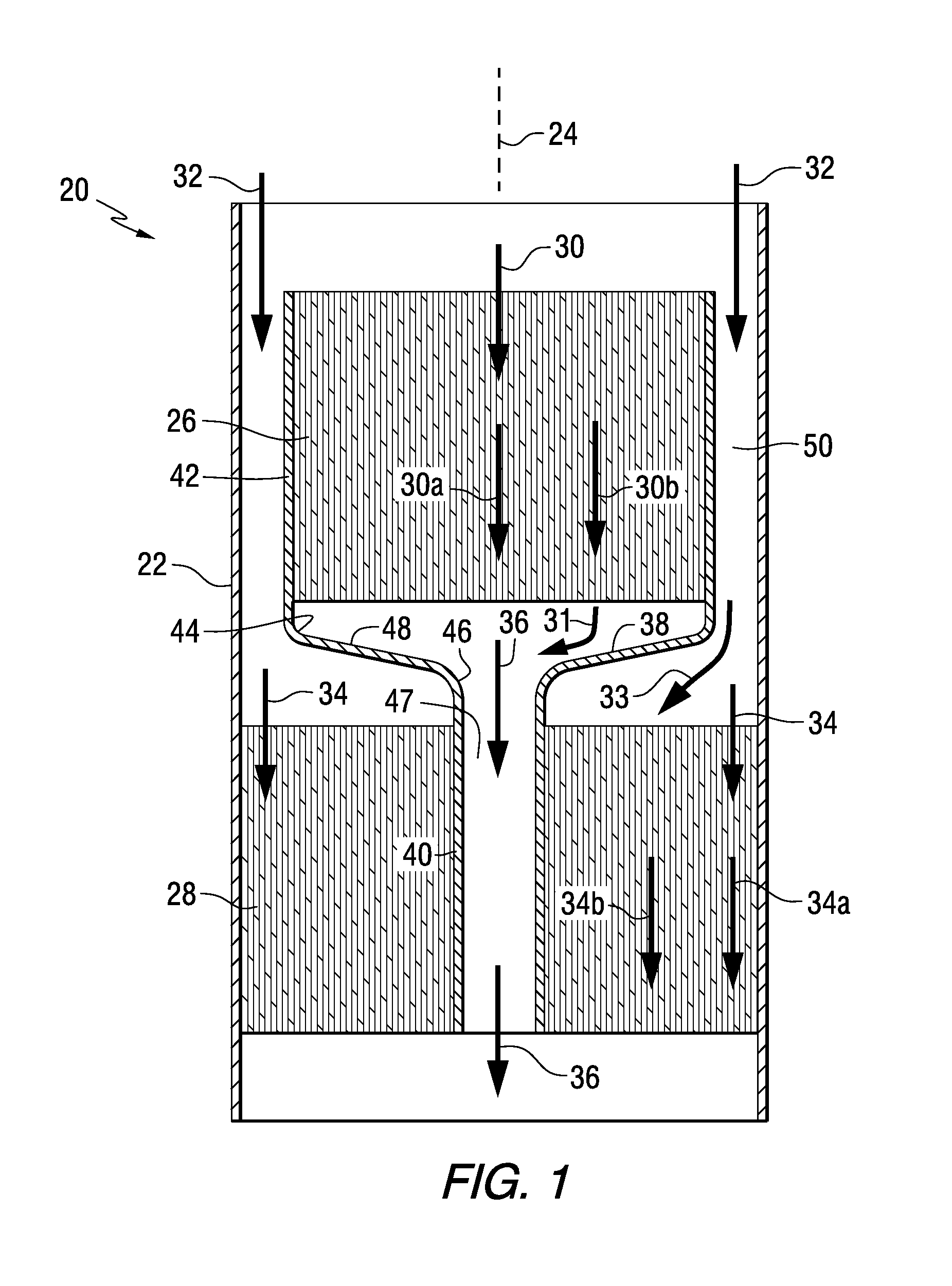 Filter with Shaped Flow Path Combinations