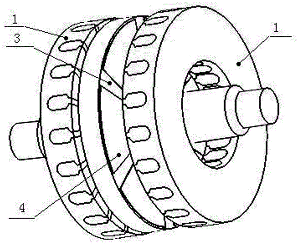 Double stator disk motor without rotor yoke