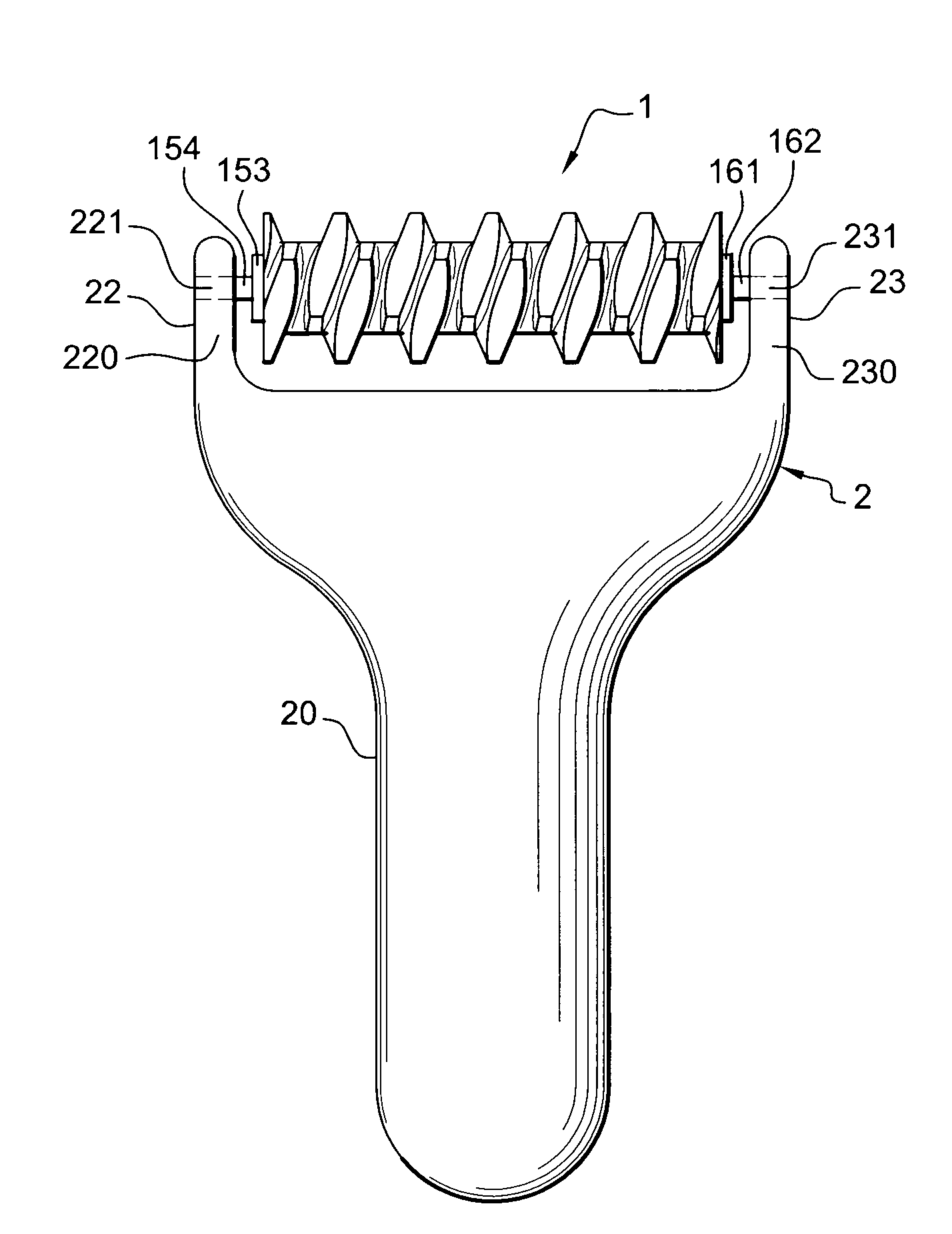 Massage member, massage device and packaging and dispensing assembly incorporating such a massage device