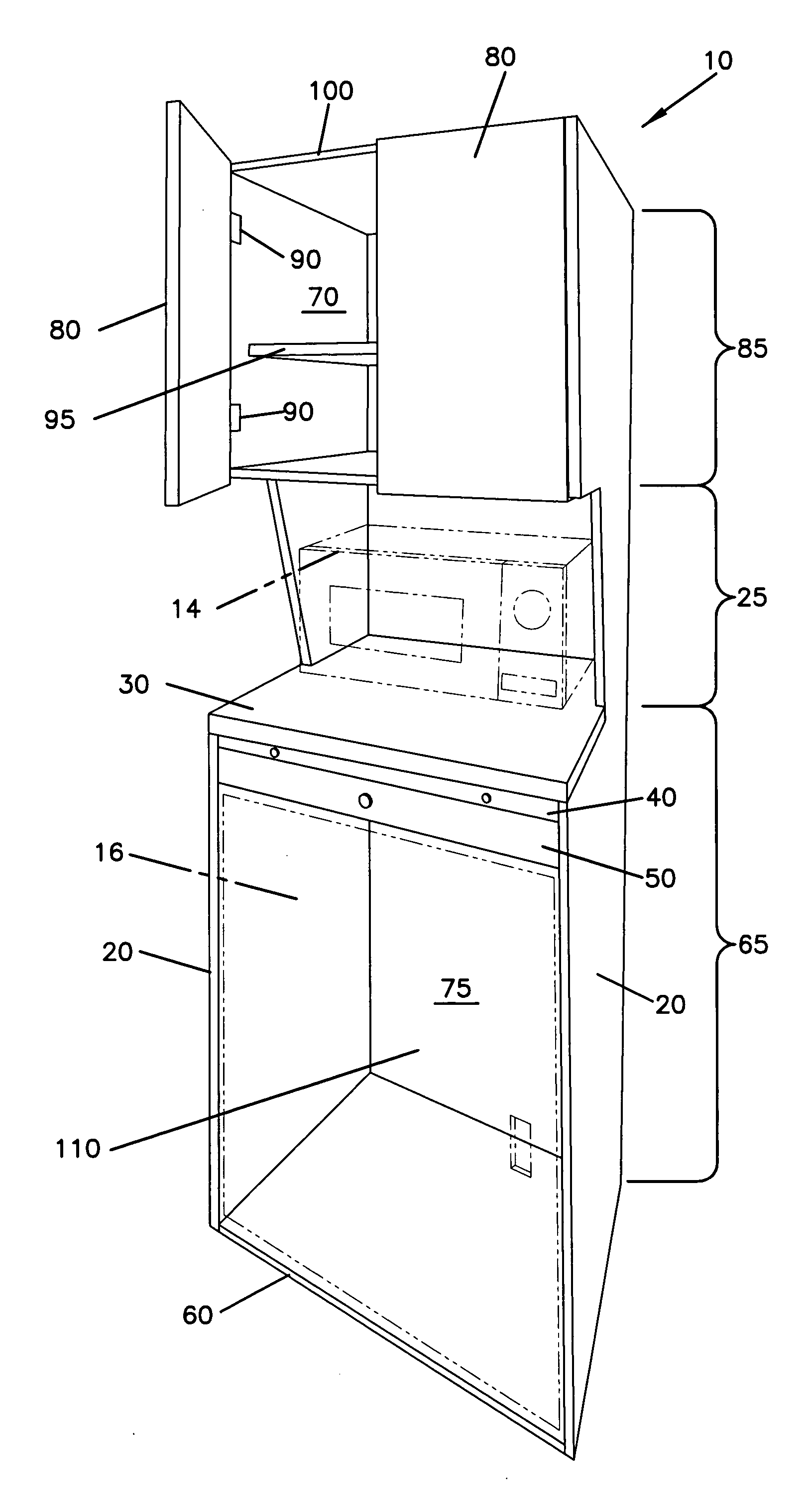 Cabinet apparatus for kitchen utensils and appliances