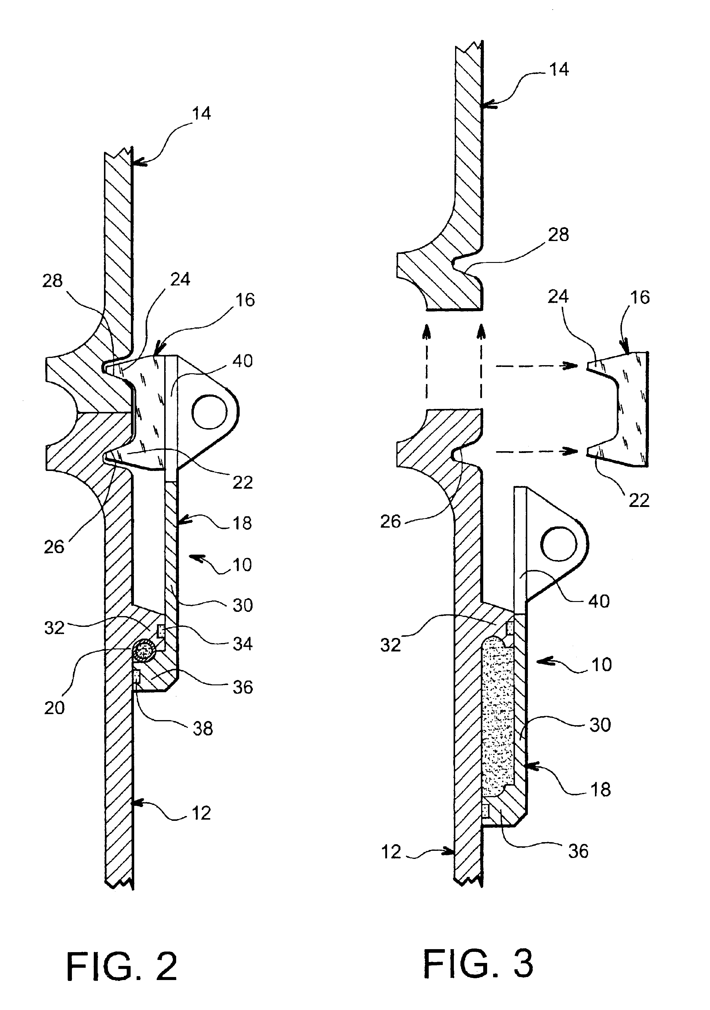 Moving part device for the temporary connection and pyrotechnic separation of two elements