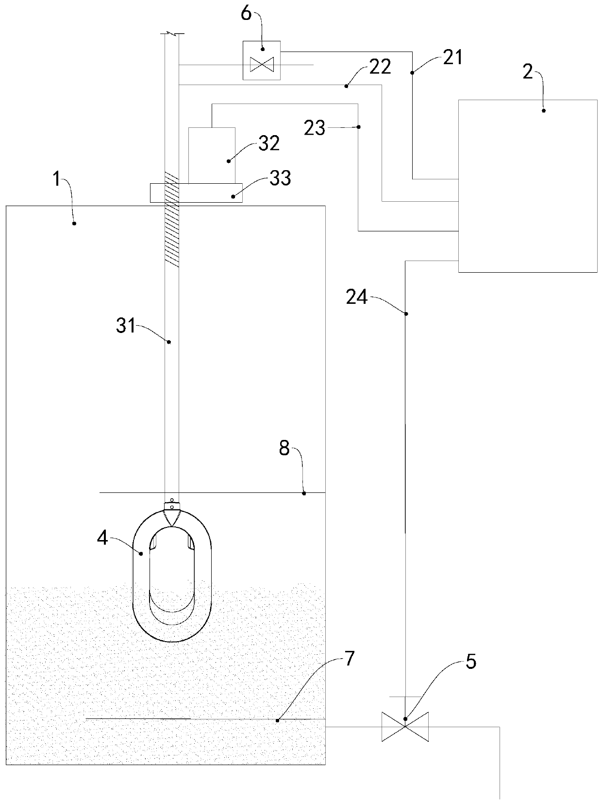 Material level control system, control method and water treatment tank