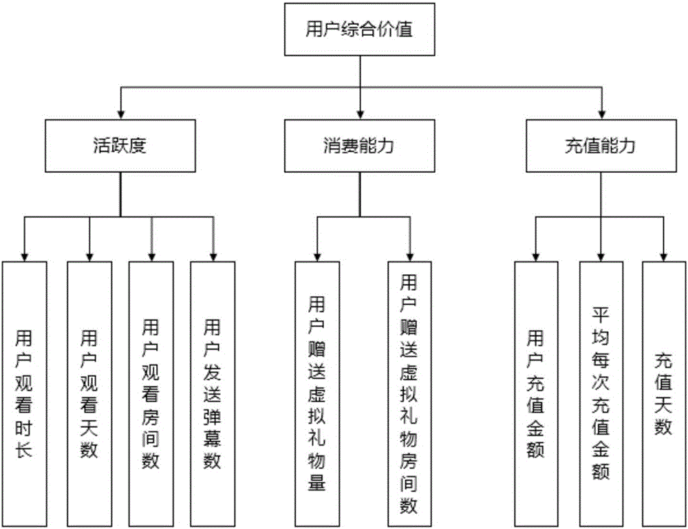 User value scoring method and system based on level analysis algorithm