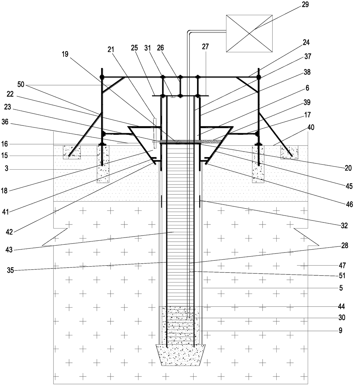 Deep thick mud pool cast-in-situ bored pile and construction method