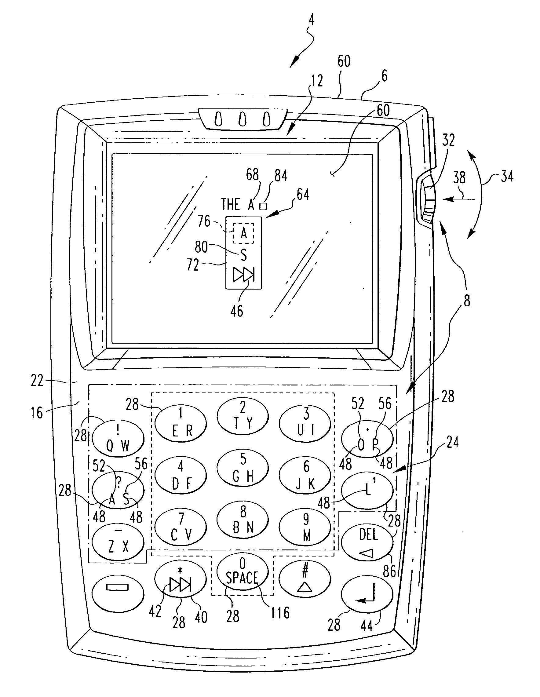 Handheld electronic device with text disambiguation