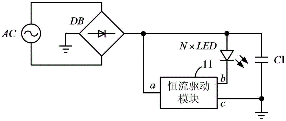 A flicker-free non-isolated LED constant current drive circuit