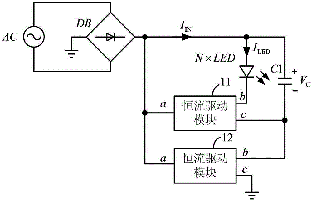 A flicker-free non-isolated LED constant current drive circuit