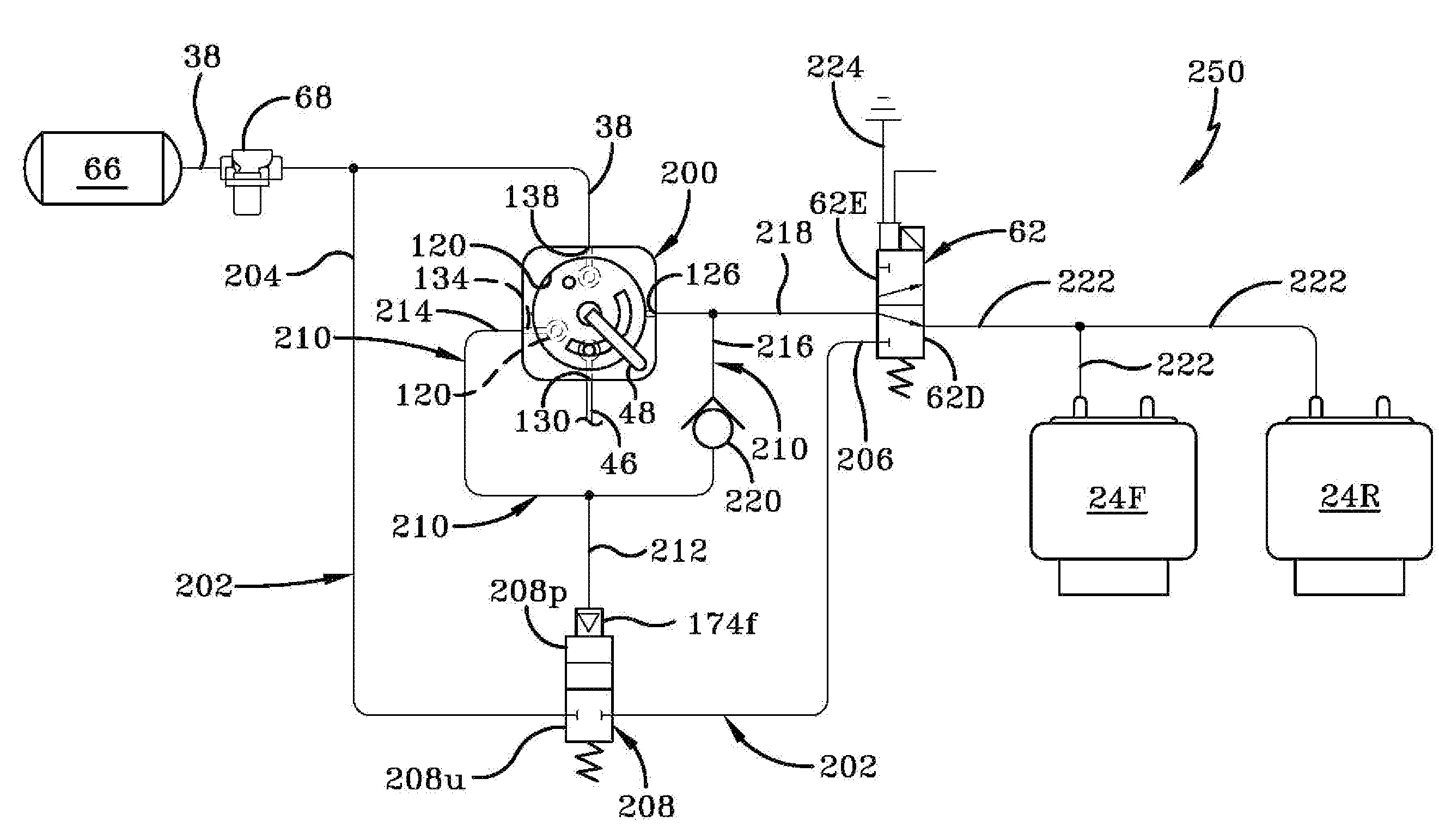 Multi-stage height control valve including position sensitive pilot signal and pressure boost for vehicle air springs