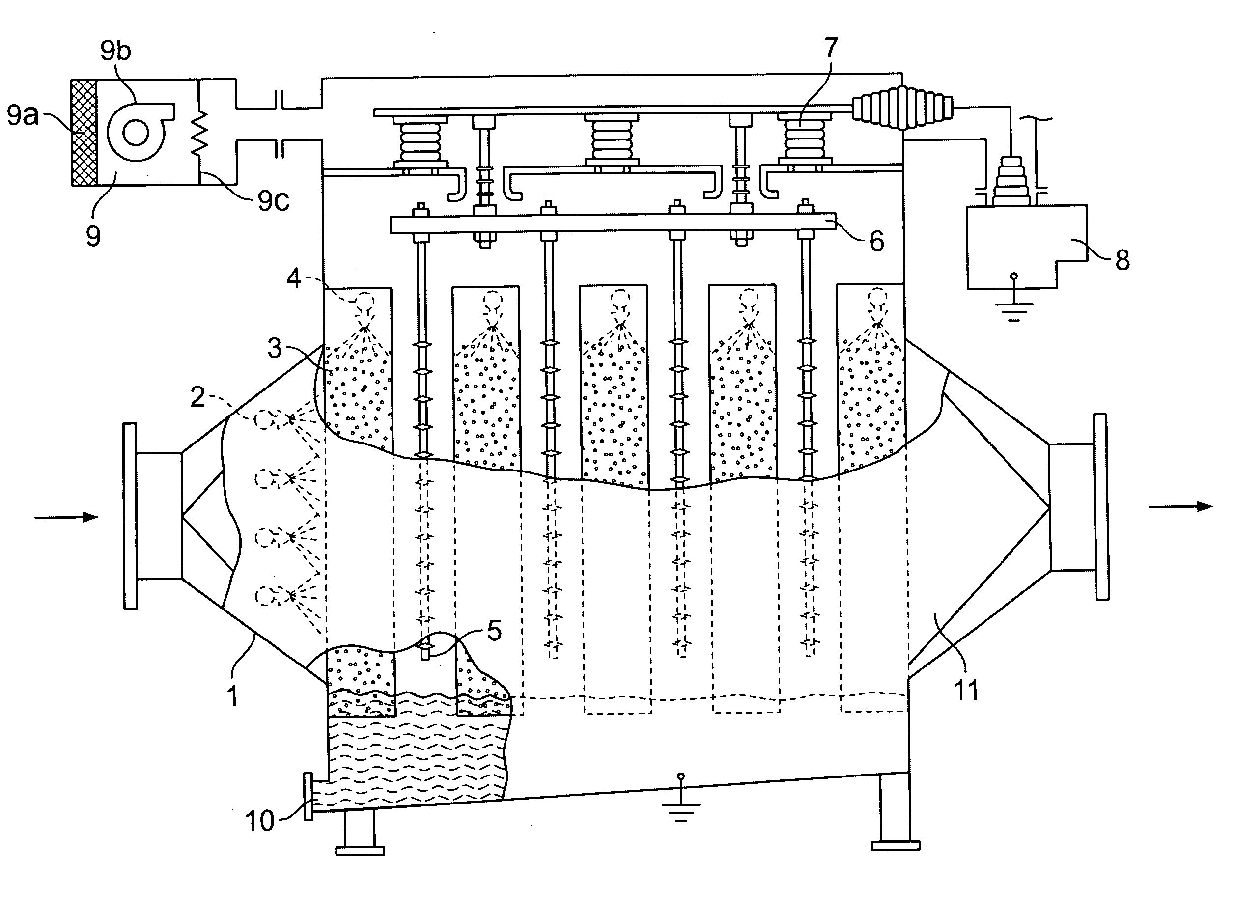 Method and apparatus for particulate removal and undesirable vapor scrubbing from a moving gas stream