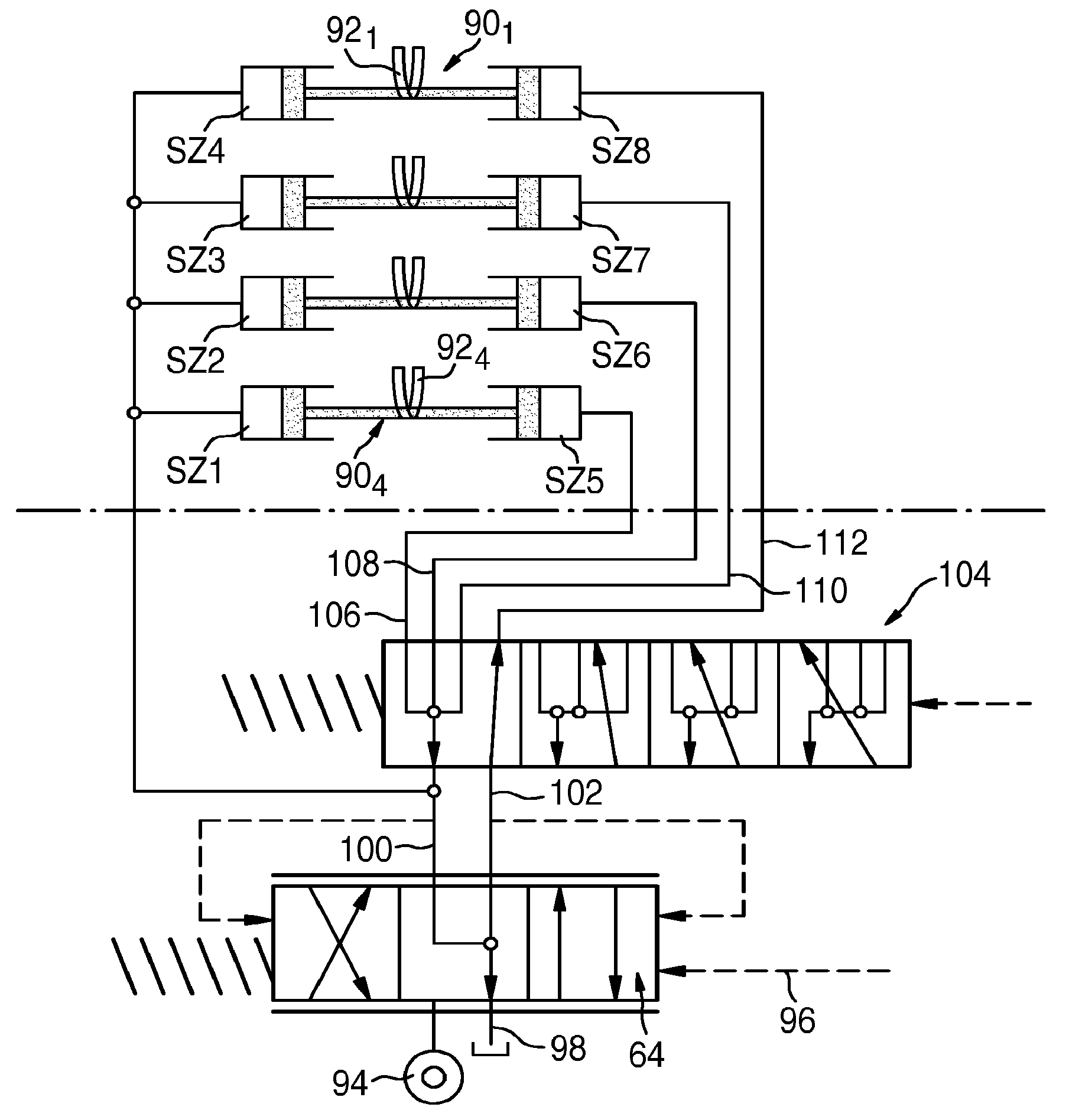 Device for driving a plurality of hydraulic shift cylinders and hydraulic supply system for a twin-clutch transmission