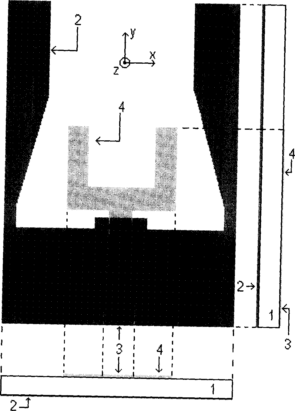 Small super-broadband graded monopolar gap antenna