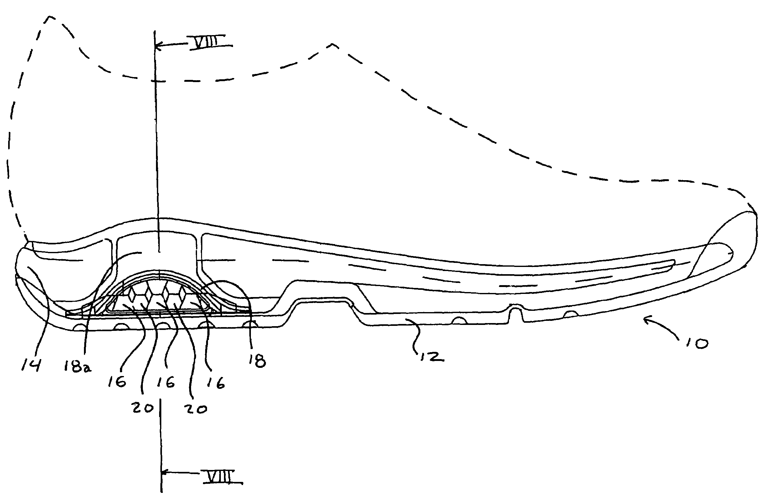 Cushioning assembly in an athletic shoe