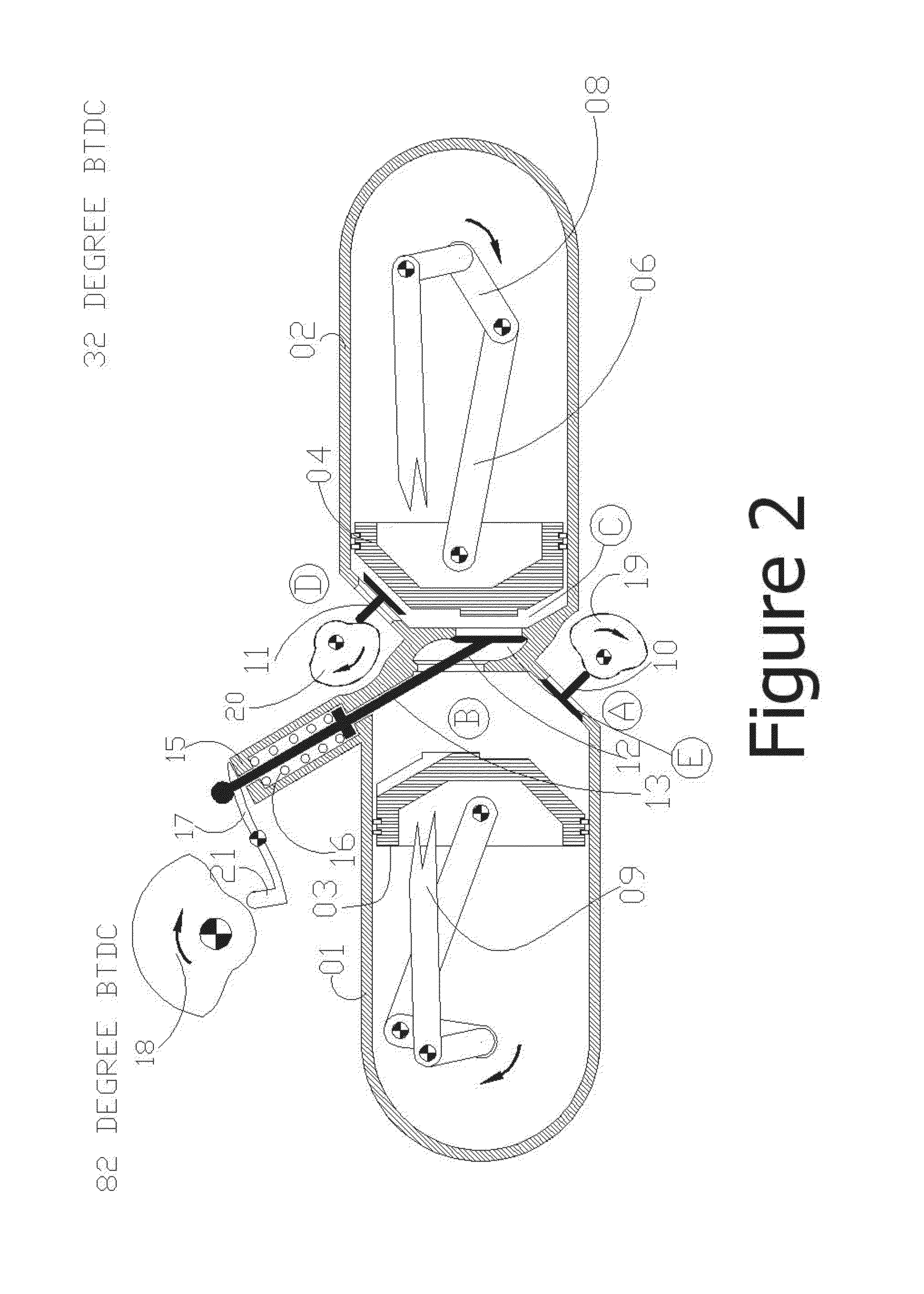 Crossover valve in double piston cycle engine