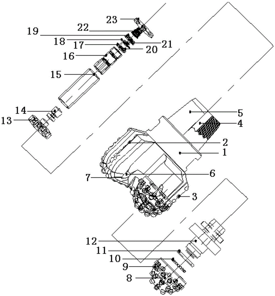 Combined cutting PDC (polycrystalline diamond compact) bit provided with breaking hammer