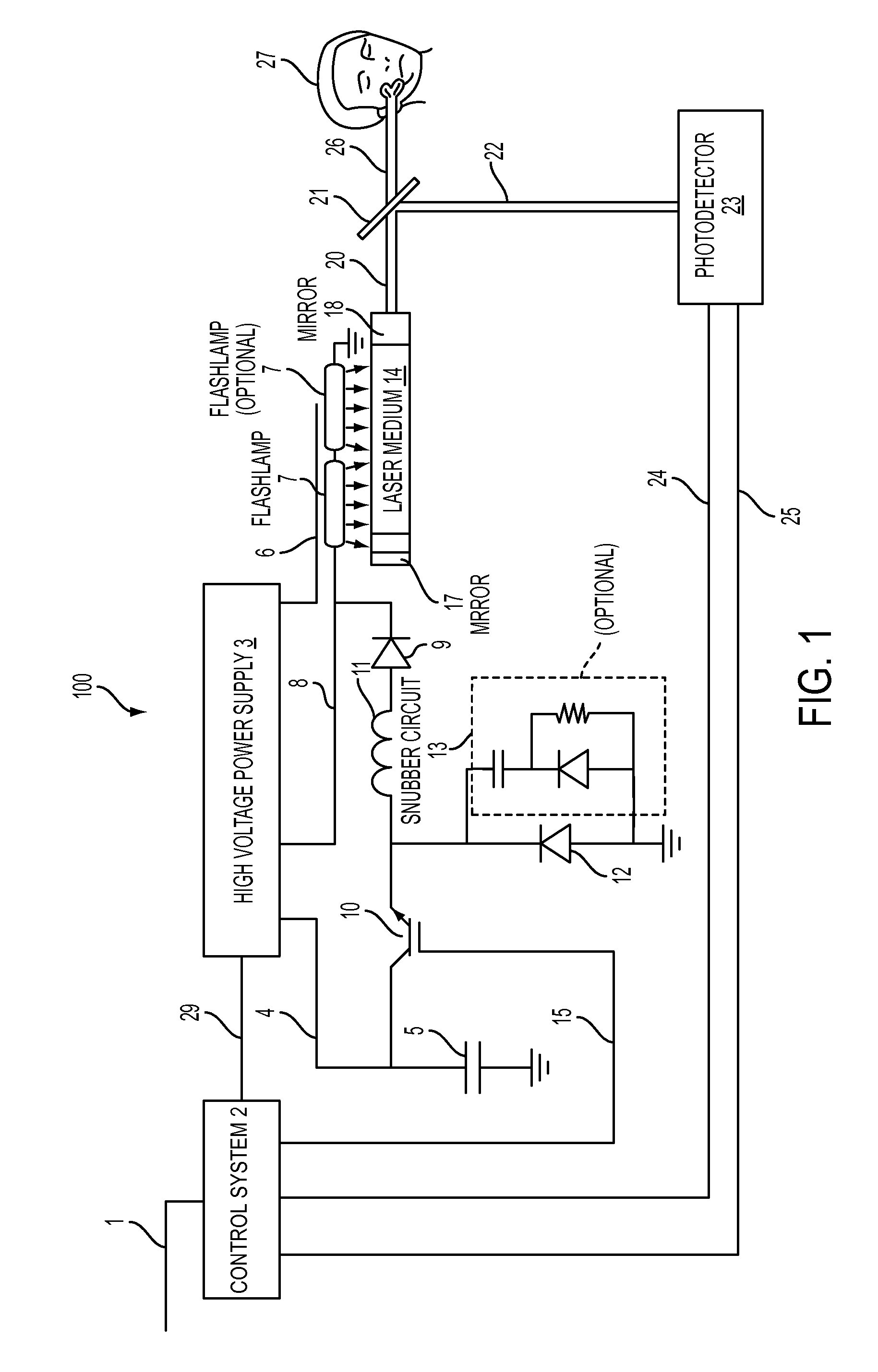 Voltage bucking circuit for driving flashlamp-pumped lasers for treating skin