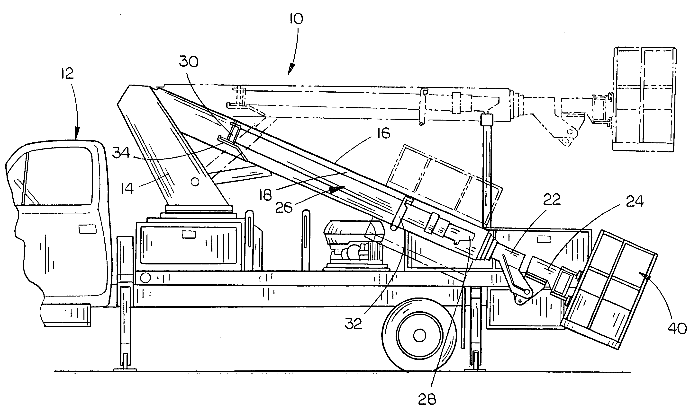 Aerial lift including a stowable jim boom and stowable work platform