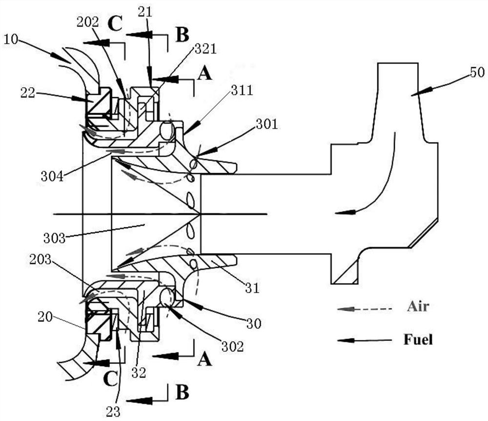 Fuel atomizing device and flame tube head structure having the same