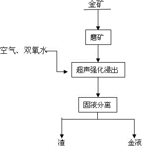 Method for collaboratively leaching gold in refractory gold ores by virtue of ultrasonic enhancement, chlorination and oxidization