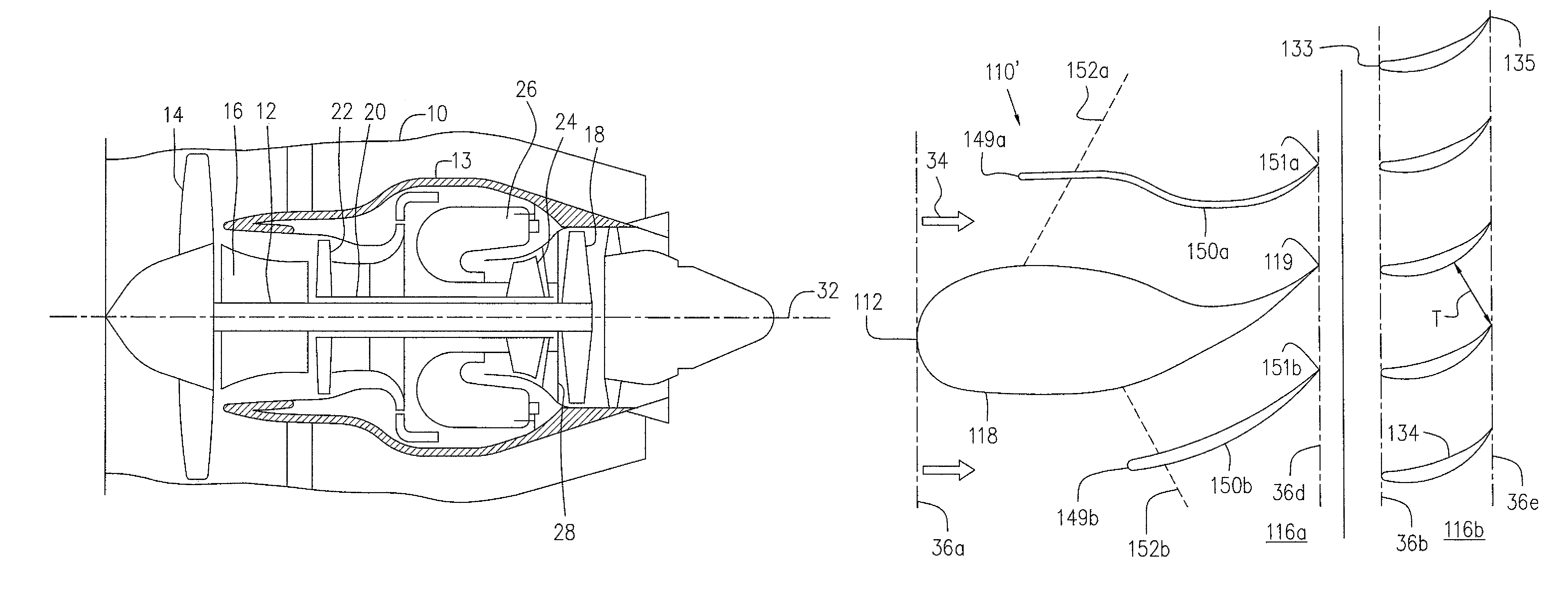 Deflector for a gas turbine strut and vane assembly