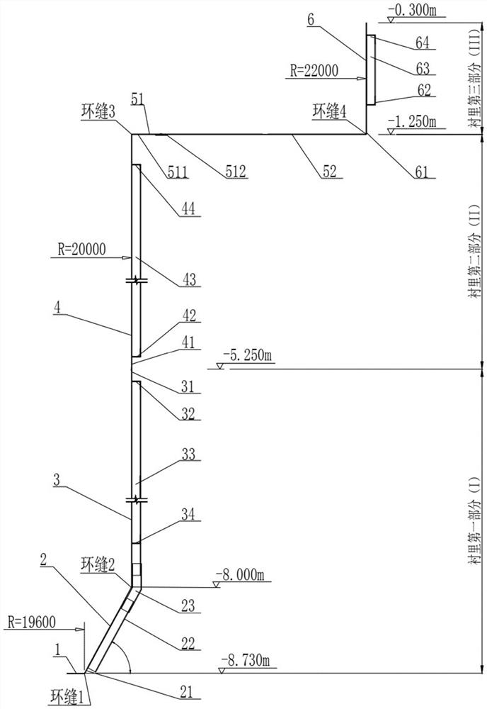 Nuclear power station steel lining variable cross-section special-shaped lining plate structure and manufacturing method thereof