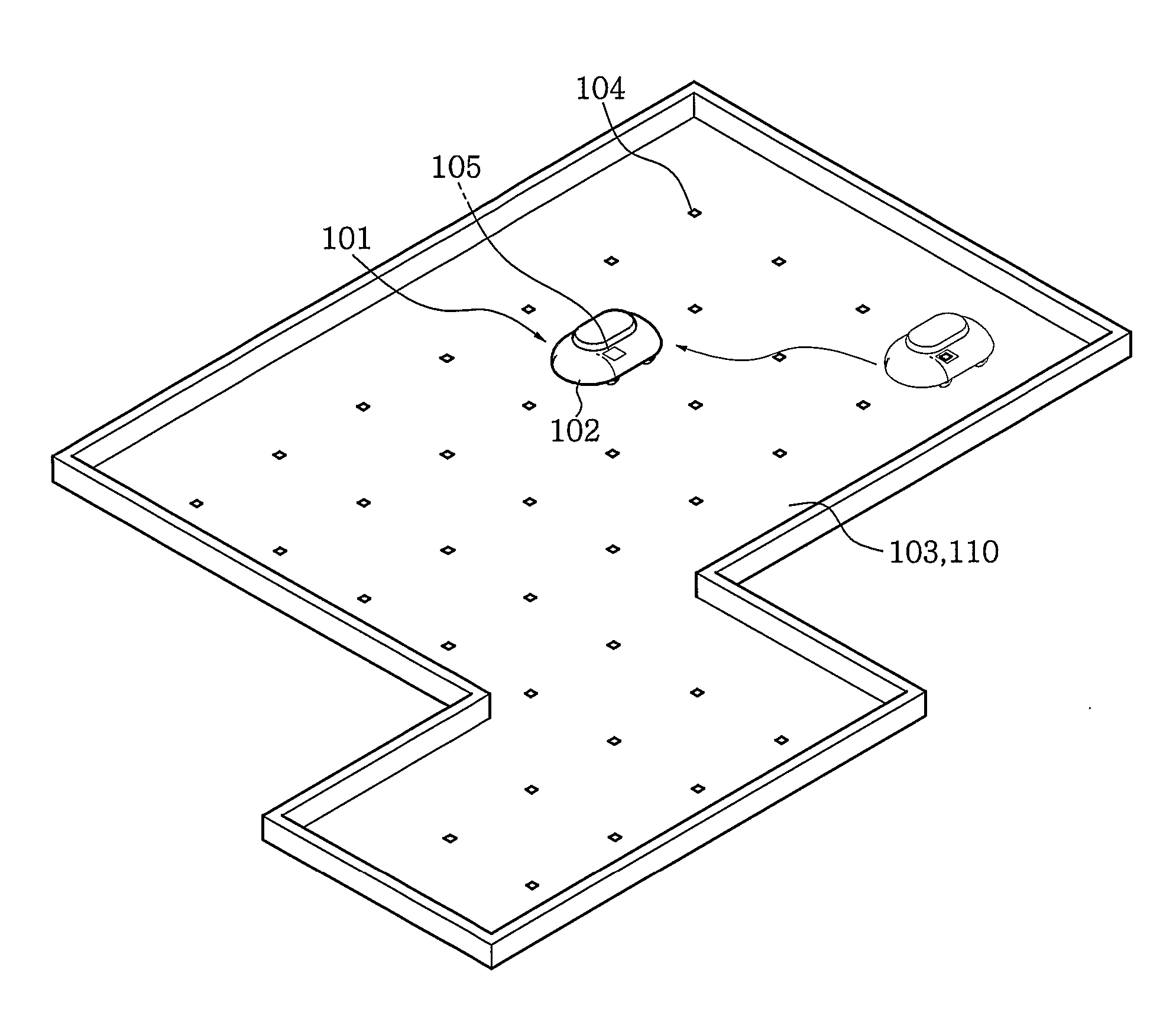 Navigation system for position self control robot and floor materials for providing absolute coordinates used thereof